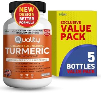 BIOQUIRE Organic Turmeric Capsules with Ginger Root and BioPerine, 95% Curcuminoids, 500mg, 60 Veggie Capsules (5)