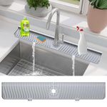 Longer Sink Splash Guard Mat 30 inch, Silicone Faucet Handle Drip Catcher Tray, Longer Silicone Sink Mat for KitchenBathroom, Drip Protector Splash Countertop (Grey)