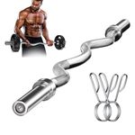 Nisorpa 47inch Curl Bar Weight Lifting Barbell Bar with Non-Slip Hand Grip and 2 Spring Collars Bicep Curling Bar for Weights Strength Training Muscle Bodybuilding