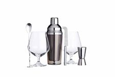 BarCraft Luxury Gin Gift Set Including Gin Glasses, Cocktail Shaker, Muddler Spoon, Dual Bar Measure, Bar Knife and Drink Recipes Mixing Kit – Stainless Steel