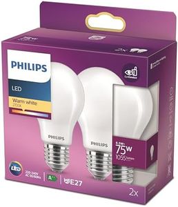 Philips ampoule LED Equivalent 75W E27 Blanc chaud non dimmable, verre, lot de 2