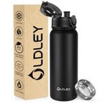 OLDLEY 600ml/20oz Stainless Steel Water Bottle Double Walled Vacuum Flask Keeps Drink Hot and Cold Leakproof BPA Free 600ML Metal Insulated Water Bottle for Sport School Work Outdoor Hiking (Black)