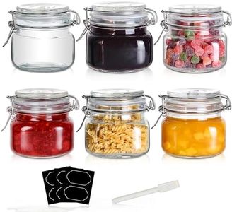 YEBODA 16oz Food Storage Canister Glass Jars with Clamp Airtight Lids and Silicone Gaskets for Multi-Purpose Kitchen Containers - Clear Square (6 Pack)