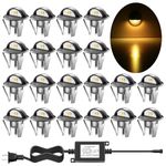 QACA Recessed LED Deck Lighting Kits DC12V Low Voltage F1.38 Waterproof IP 65,In Ground Lights for Steps,Stair,Patio,Floor,Pool Deck,Kitchen,Outdoor Landscape Lighting (20pcs, Warm White)