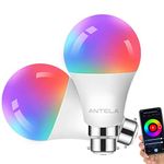 ANTELA Smart Bulb B22 Alexa Light Bulbs, 9W LED WiFi Bulb, 2700K-6500K RGB Dimmable Colour Changing, Smart Life App Control, Compatible with Alexa, Google Home, No Hub Required, 2 Packs