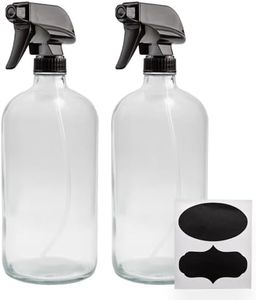 Cornucopia 32oz Glass Spray Bottles (2-Pack, Clear); Quart Bottles w/ 3-Setting Adjustable Trigger Sprayers; Includes Chalk Labels