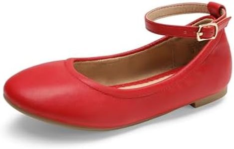 DREAM PAIRS Girls Dress Shoes Girl's Ballerina Flat Ankle Strap Ballet Flats for Toddler/Little Kid/Big Kid,Size 11 Little Kid,RED,Sole-FINA-K