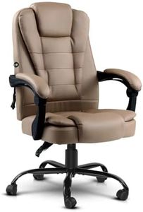 Artiss Massage Office Chair, PU Leather 2 Point Ergonomic Gaming Computer Desk Recliner Chairs Armchair for Room Executive Home, Adjustable Height 360° Rotation Beige