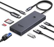 UGREEN USB C Hub, 9-in-1 4K@60Hz HDMI to USB-C Splitter, 1Gbps Ethernet Adapter, 170MB/s SD/TF, 3x 10Gbps USB-A/C Ports, 100W PD, 30cm Cable, Aluminum Compact Laptop Dock for MacBook, HP, Dell, iPad