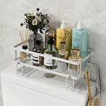 Godboat Bathroom Organizer, Upgrade Over The Toilet Storage, Anti-Tilt Bathroom Storage, Bathroom Shelf with 2 Hooks, Freestanding & No Drilling Design, Space Saver for Small Space (White, 1-Tier)