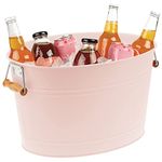 mDesign Metal Drinks Cooler – Decorative Champagne Bucket with Wood Handles – Ice Bucket for Wine, Beer, Sparkling Wine or Soft Drinks – Light Pink