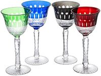 The Wine Savant Crystal Italian Multicolor Design Glasses -Set of 4 Tall Wine Glasses 6.7oz 7.7" H Venetian Italian Style Red, Blue, Green, Brown Glasses, Great for Dinner Parties, Bars & Weddings