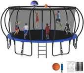 Jump Into Fun 1500LBS 16FT 15FT 14FT 12FT Tranpoline for Adults Kids, No Gap Design Pumpkin Tranpolines W Lights, Stakes, Socks,Sprinkler, Basketball Hoop,Safety Enclosure Net, Ladder-ASTM CPC CPSIA