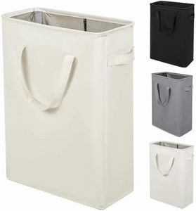 ZERO JET LAG Slim Laundry Hamper with Handles Thin Laundry Bin Collapsable Dirty Clothes Basket Narrow Laundry Bag Foldable Dirty Hamper Beige