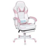 Fullwatt Gaming Chair, Computer Chair for Girls with Footrest and Massage Lumbar Pillow, Swivel Height Adjustable Reclining PU Leather Video Game Chair, High Back Gaming Chairs for Adults Pink(Pink)