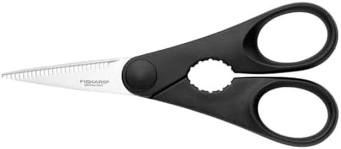 Fiskars Küchenschere mit Flaschenöffner, Länge: 20 cm, Qualitätsstahl/Kunststoff, Essential, 1023820
