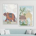 NoWorries Traditional White Framed Paintings for living room - Pichwai Wall decor paintings with frames for home decoration/Nature wall frames for Home, Cafe, Lounge, Restaurant Decor (Theme-Traditional) (Synthetic Wood Frame) (Leminated 300 GSM Print) Set of 2