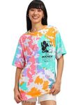 Veirdo®100% Pure Cotton Multicolour Tie-Dye Official Disney Merchandise Oversized Cotton Crew Neck T-Shirt with Mickey Mouse Print for Women & Girls (Sizes: S to 2XL)