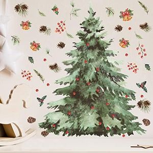 Large Christmas Tree Wall Decals DIY Christmas Wall Decals Peel and Stick Watercolor Christmas Tree Wall Stickers Removable for Xmas Bedroom Living Room Office Home Decor DIY Art