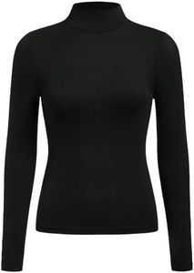 Floerns Women's Mock Turtleneck Long Sleeve Slim Fit Stretch Striped T-Shirts Tunic Tops Fall Fashion Trendy Outfits Clothes Black Solid M