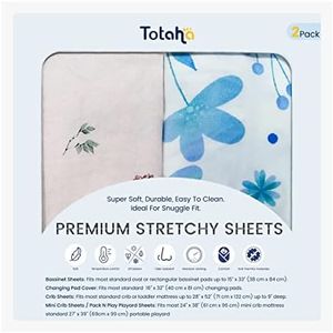 TotAha Premium Stretchy Changing Pad Covers (2-Pack)-Hypoallergenic, Silky Comfort, Buttery Soft, Calming Effect, All-Season Jersey-Knit 32 X 16 X 5''(Blue Flower & Small Floral)