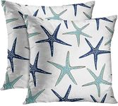 Emvency Set of 2 Throw Pillow Covers Beach Ocean Coastal Green and Blue Starfish Decorative Pillow Cases Home Decor Standard Square 18x18 Inches Summer White Pillowcases