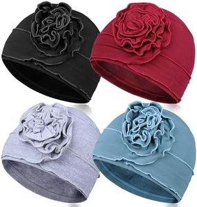 Dumrotite 4 Pieces Cotton Chemo Headwear for Women, Breathable Cancer Headwear Elastic Chemo Hats for Women with Hair Loss