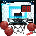 Folimix Mini Basketball Hoop Indoor for Kids, Basketball Hoops Over The Door with LED Lighting, Mini Hoop with Scoreboard & 3 Balls, Basketball Toys Gifts for 5 6 7 8 9 10 11 12 Year Old Boys Girls