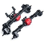 Generic RC Axle Set (Front, Rear) for 1:10 Crawler Axial SCX10 II 90046 90047 - CNC Metal, Aluminium, Steel, Black & Red, Unisex