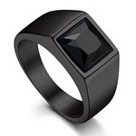 Bandmax Mens Stainless Steel Signet Rings Pinky Ring 8MM Princess Cut Black Onyx Ring for Men Women Gemstone Cocktail Ring Size 9