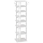 HOOBRO Shoe Rack Wooden, White Shoe Rack, Tall Shoe Rack, Narrow Shoe Storage Organizer with 2 Hooks, Slim Shoe Shelf, Vertical Shoe Tower for Entrance, Living Room, Hallway, White EWT07XJ01G1