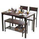 soges 4 Person Dining Table Set,43.3 inch Kitchen Table Set for 4,2 Chairs with Backrest,2-Person Bench with Storage Rack,Nesting Furniture Set for Dining Room and Restaurant, Rustic Oak GCCZ1008-CA-N