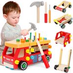 twoonto Kids Tool Set, Wooden Montessori Toys Kids Tool Box Children's Workbench, Montessori Tool Case for Kids Educational Toys Exercise Fine Motor Skills for Boy Girl 3 4 5 6 Years Old
