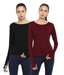 Ap'pulse Women's Long Sleeve Thumbopen Sports Tshirt(Pack of 2)