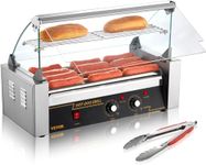 VEVOR Hot Dog Roller 5 Rollers 12 Hot Dogs Capacity, 750W Stainless Sausage Grill Cooker Machine with Dual Temp Control Glass Hood Acrylic Cover Bun Warmer Shelf Removable Oil Drip Tray ETL Certified