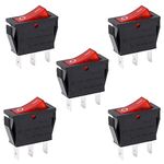 Heschen Rocker Switch ON-OFF SPST 3 Terminals Red Light 16A 250VAC 5Pack