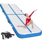 FBSPORT Inflatable Gymnastics Air Tumbling Track Mat Blue Length 6.6ft Thickness 4 inches, Air Tumble Track Mat with Electric Air Pump for Home Use Training Cheerleading Yoga Water Gym Park