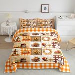 Castle Fairy Fall Thanksgiving Theme Comforter Set Twin Size,Pumpkin Sunflower Turkey Bedding Set Kids Girls Boys,Orange Yellow Patchwork Plaid Quilt Set for Women Men Autumn Room Decor,1 Pillowcase