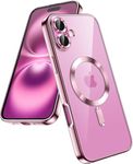 VONZEE Electroplating Transparent Clear Logo Cover for iPhone 16 Plus Case, Compatible with Magsafe, Full Body & Individual Camera Protection for Each Lens for Men & Women (Rose Gold)