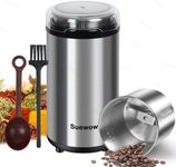 Suewow Electric Coffee Grinder - Powerful 200W Motor, Detachable Bean and Spice Grinder for Coffee Beans, Spices, Peanuts, Grains - Large Capacity Multipurpose Grinder (Silver)