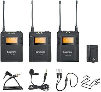 96-Channel UHF Wireless Lavalier Microphone System, Saramonic UwMic9 Omnidirectional Lapel Mic Two Transmitter &One Receiver Compatible with Nikon Canon Sony DSLR Cameras, for Video,Interview,ENG,TV