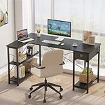 CAIYUN L Shaped Desk with Storage Shelves 56.7", Computer Desk with Drawer, Home Office Writing Corner Desk for Small Space, Equipped with Shelf of Computer Tower, Black (Black, 145CM)