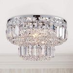 BESTIER Modern Chrome Crystal Flush Mount Chandelier Lighting LED Ceiling Light Fixture Lamp for Dining Room Bathroom Bedroom Livingroom 4 G9 Bulbs Required Diameter 33 cm x Height 24 cm