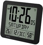 Youshiko Jumbo Large Radio Controlled Wall Clock (UK & Ireland Version/Premium Quality/Clear Display), Large 3.27 inches Time digits, Temperature/Humidity display (Black)