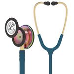 3M Littmann Classic III Monitoring Stethoscope, 5807, More Than 2X as Loud*, Weighs Less**, Stainless Steel Rainbow-Finish Chestpiece, 69 cm (27") Caribbean Blue Tube, Brass Stem, and Headset