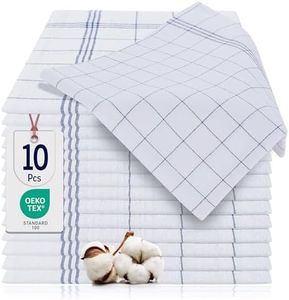 BARBONS Lot de 10 Torchons de Vaisselle de 50x70 cm -%100 Coton Torchon de Cusine Premium Qualité Certifiée Oeko-TEX - Ultra Absorbant Design élégant à Carreaux - Bleu