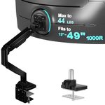 WALI Ultrawide Monitor Arm for 13 to 49 Inch Heavy Duty Curved Screens, Holds 33 Lbs, Adjustable Gas Spring Single Monitor Desk Mount with C-Clamp, Grommet Base, 75x75/100x100 VESA, (GSM001XL), Black