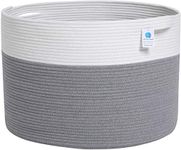 24" x 24" x 17" Max Size Large Cotton Rope Basket, Extra Large Storage Basket, Woven Laundry Hamper, Toy Storage Bin, for Blankets Clothes Toys Towels Pillows in Living Room, Baby Nursery, Grey