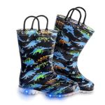 Toddler Kids Rain Boots Boys Girls Light Up Waterproof Boots,Dinosaur,Big Kid size 2