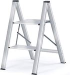 KINGRACK Step Ladder, 2 Step Aluminium Folding Step Stool, Portable Ladder with Large Platform,Slim Household Stepladder with Milti-fuction (2 Step)